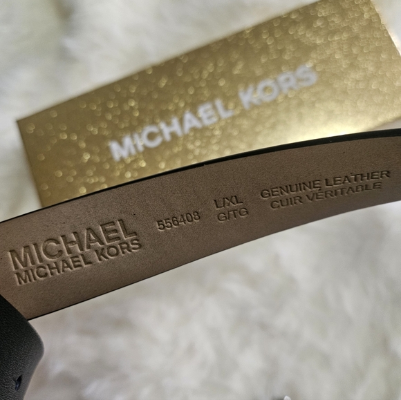 Michael Kors Black Leather Belt with Crystal MK Circle Buckle - Picture 2 of 5